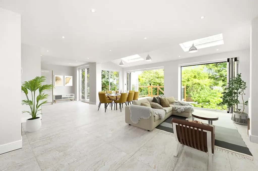 Virtually staged open-plan living space