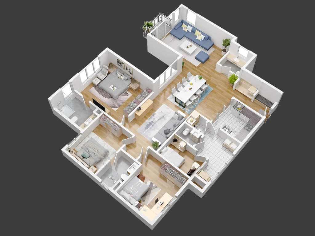 Multi-Bedroom 3D floor plan by Photoplan