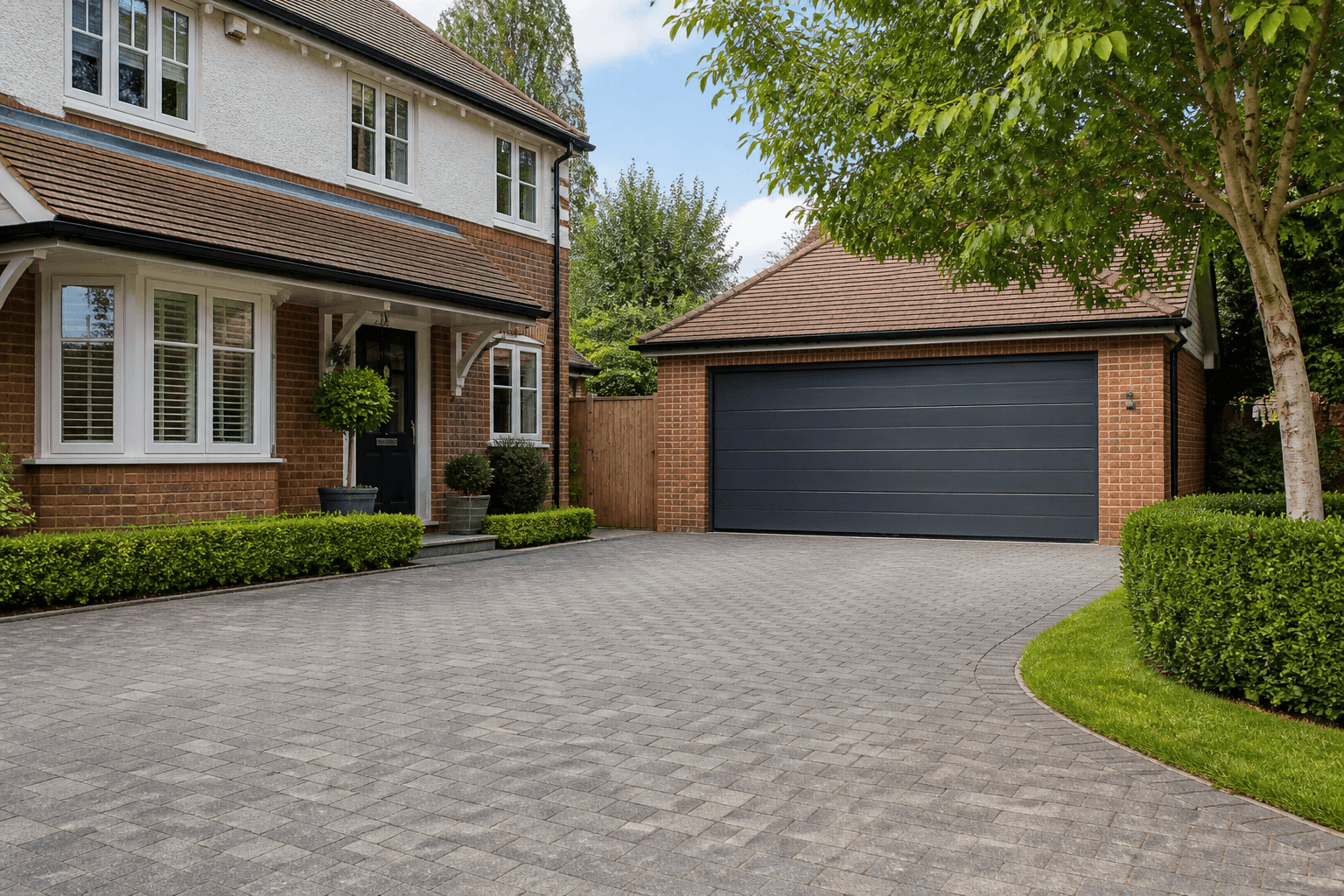 Clear photograph of a private driveway and garage in front of a UK home prepared for a property listing gallery