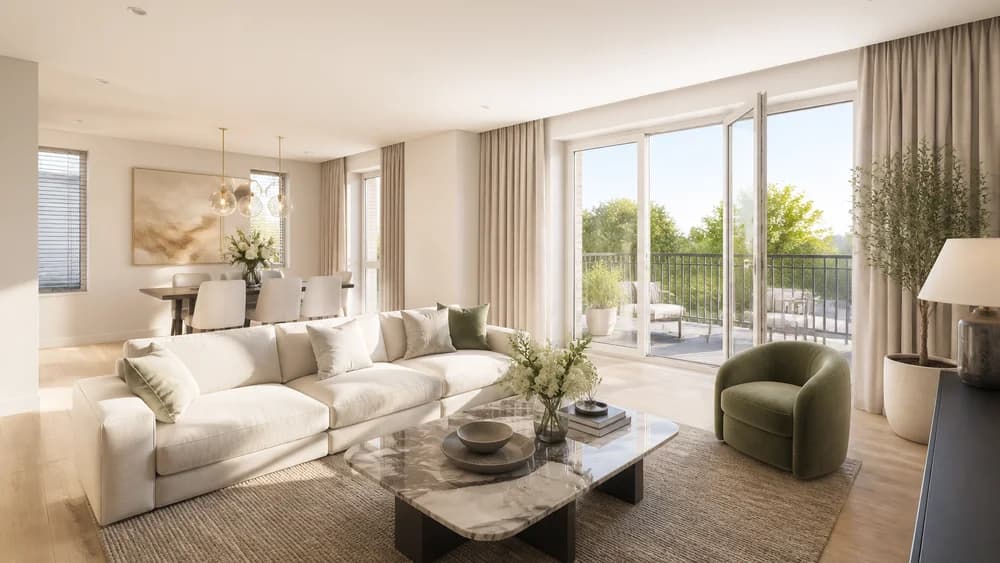 Photoreal open-plan living and dining Property CGI by Photoplan